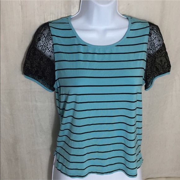 Kensie Striped & Lace Tee Size XS NWT S03 - Picture 2 of 4